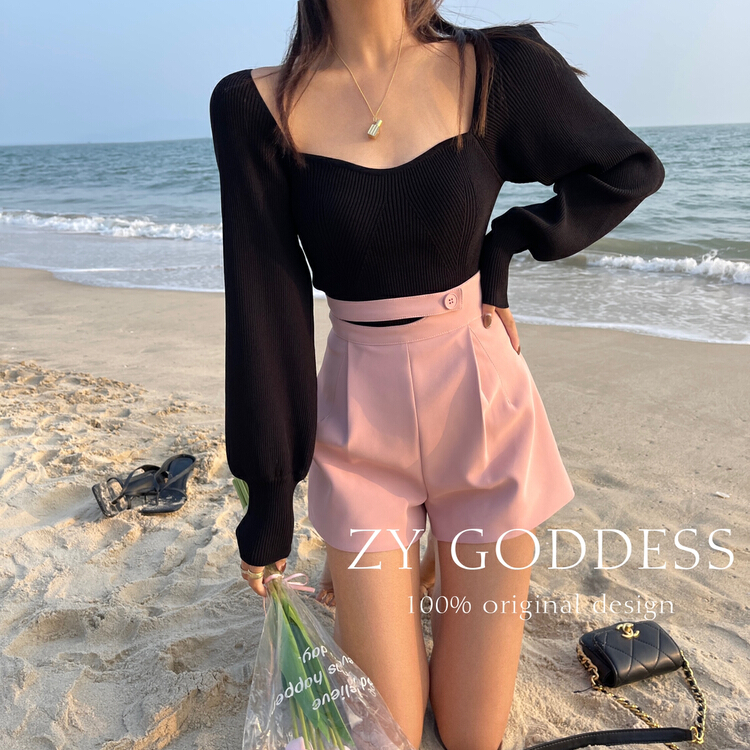 New year in early spring! [ZY] Vintage Women's makaron square neck thin sweater h902# ozq