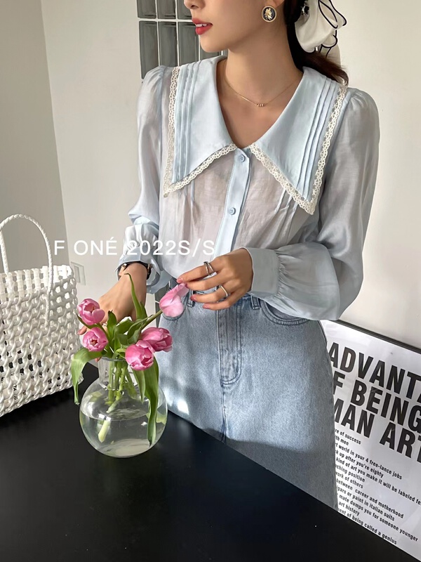 [f one] Korean version sweet baby collar Tencel shirt 56178# WPL