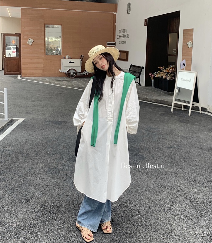 New in early summer! [best u] round neck simple breasted casual dress (without shawl) 55821# LSW