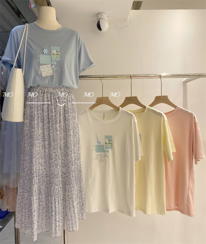 [Momo] Korean slim and versatile printed short sleeve T-shirt 3890# HBx