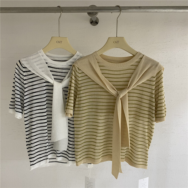 [OIT] striped crew neck versatile T-shirt 86328# HBx