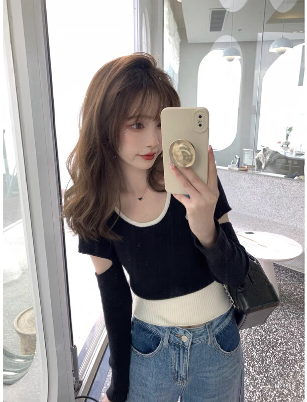 goods in stock! New year in early spring! [Ellie] crew neck color contrast chic sweater 0870# LSL