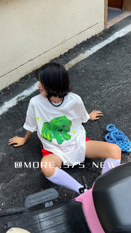[more] Korean puppy print loose short sleeve T-shirt 88113# ozq