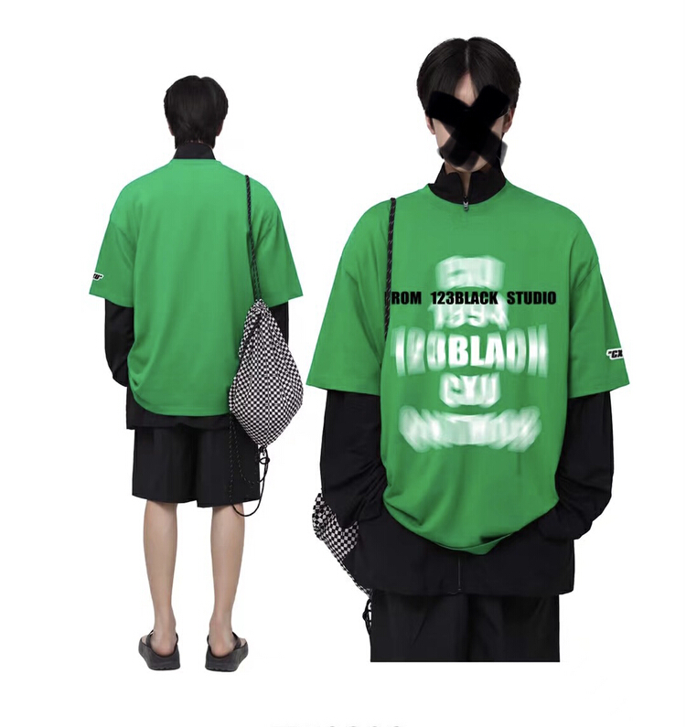 [Tess] Guochao men's design sense letter printing loose short sleeve T-shirt ys2-ck# ZZL
