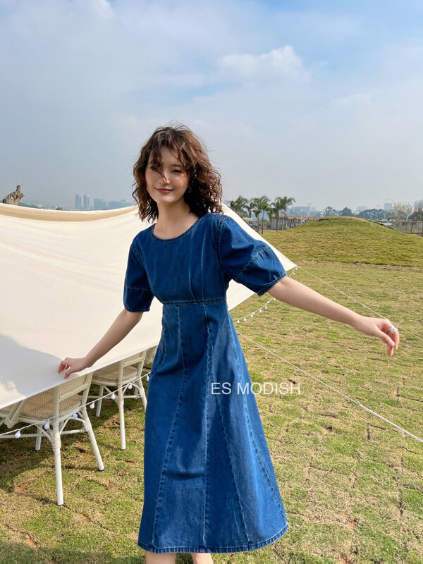Original price 145.91! New year in early spring! [es modish] sweet bubble sleeve denim dress ops1601# jhy