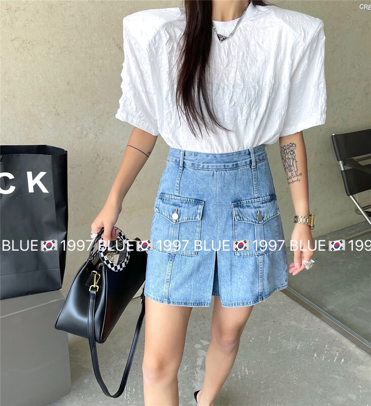 [blue] Korean style double pocket denim skirt 1997# hjy