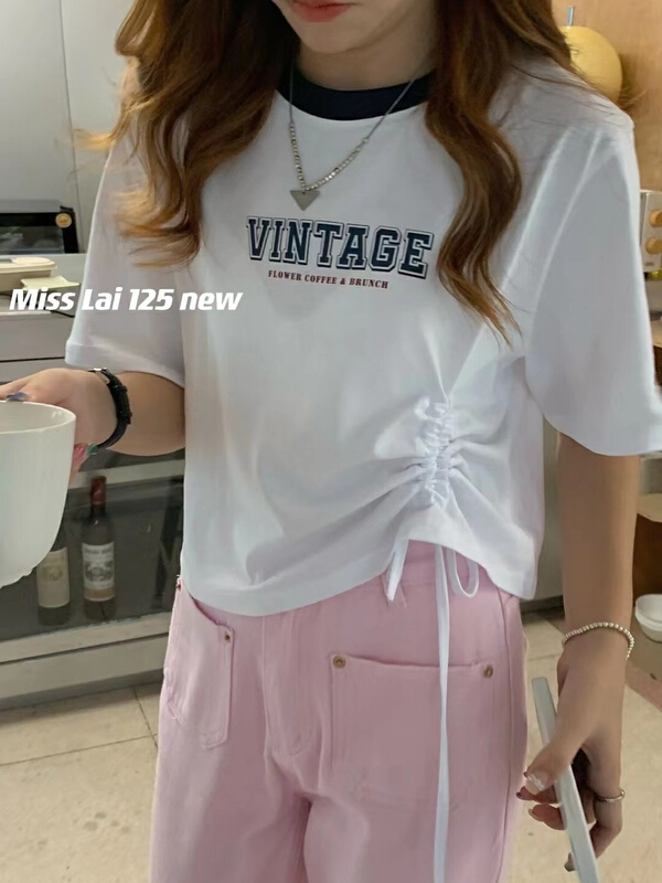 [HH & miss Lai] crew neck color blocking comfortable short sleeve T-shirt 125# L