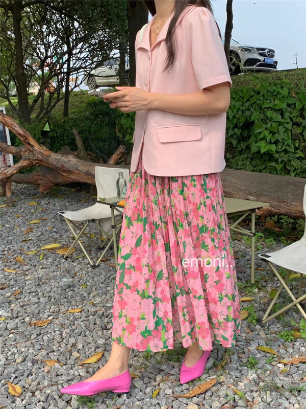 New in early summer! [emoni] pastoral floral Pleated Chiffon Skirt 10921# CLS