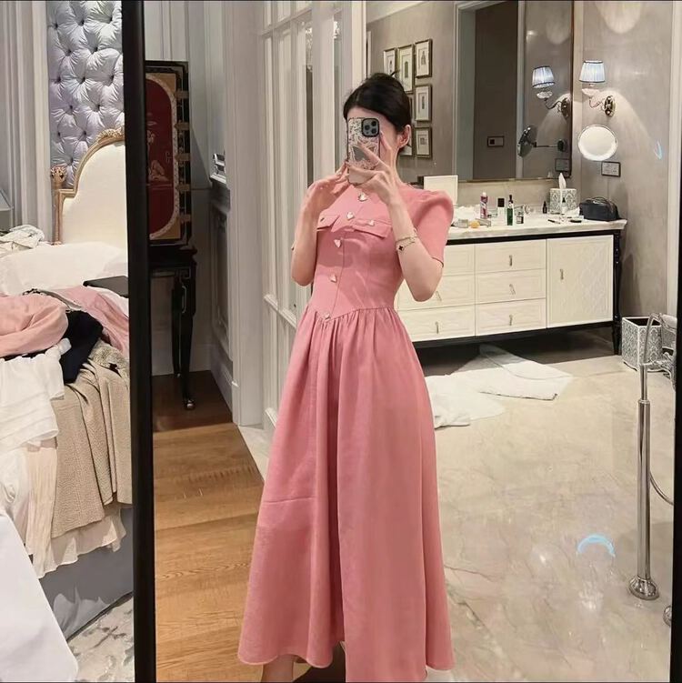New in early summer! [lanxm] French versatile bubble sleeve dress 18042# JJ