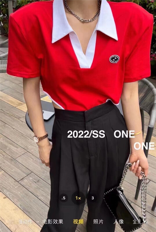 [Yan Zhen] design sense contrast color irregular short sleeved T-shirt 98405# PCZ