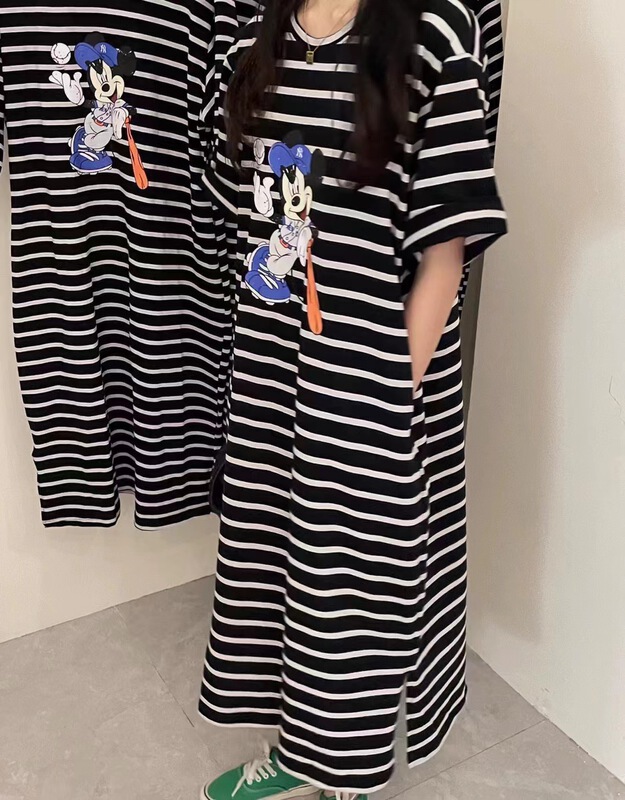 [Amy] cartoon pocket Mickey stripe Korean dress 8135# WTT