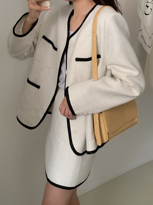 goods in stock! [wanna] temperament color matching edge loose short coat (excluding skirt) 98605# cqw