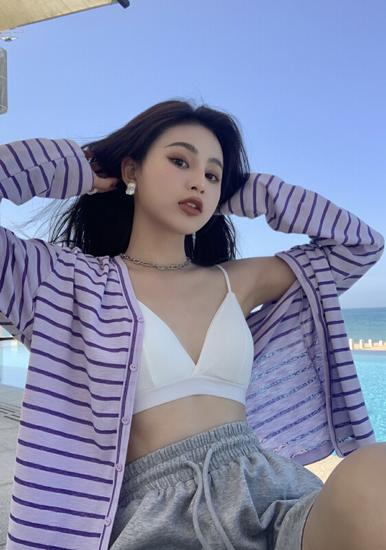 [11An] Korean stripe comfortable sunscreen shirt a6615# LSL