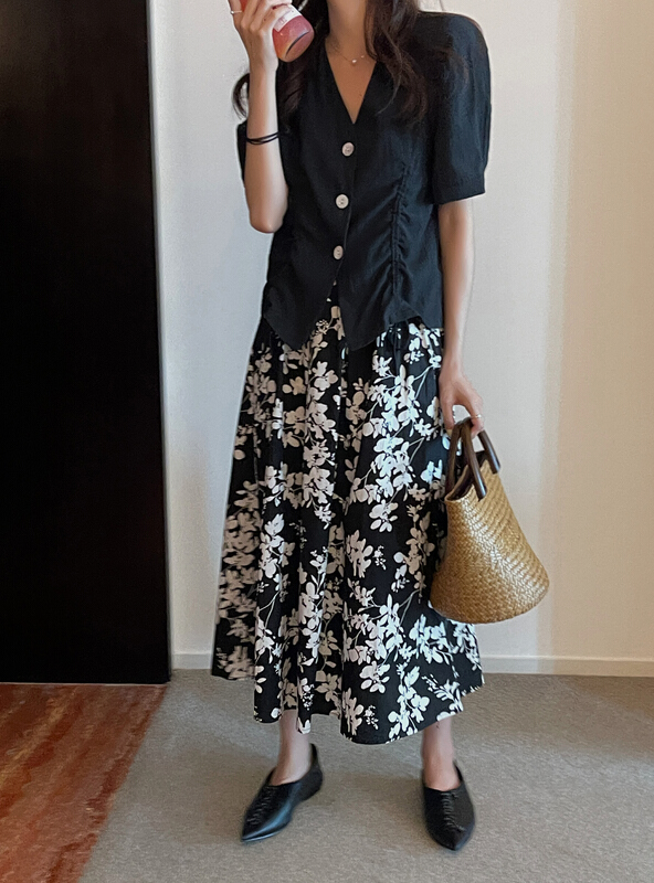 [mm. C] Vintage medium length floral skirt 22395# lwy