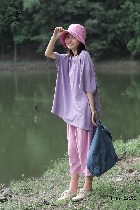 [original of three plain clothes] casual loose print short sleeve T-shirt 22695# XYJ