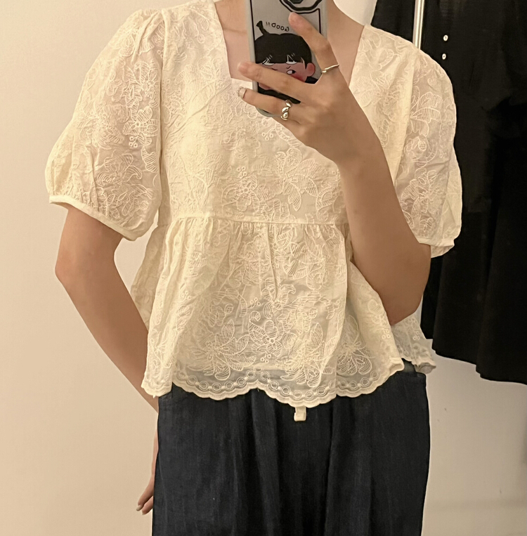 [tototellme] Korean version simple square neck short shirt 20490# HBx