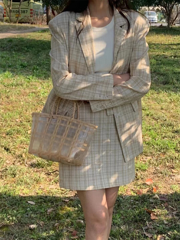 [miss LAN] Korean simple Plaid suit (with waist bag) (suit sold separately) 10069# XJ