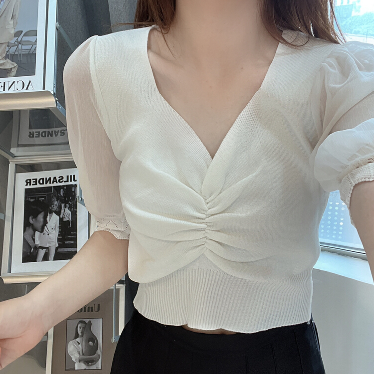 [f · P] temperament mosaic Chiffon T-shirt 3546-1\hbx