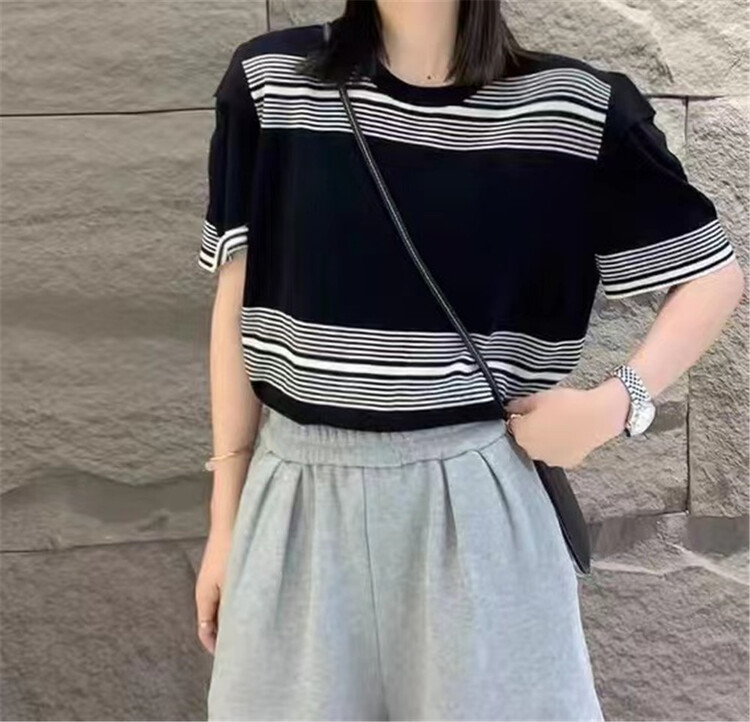 [Ling nonos] simple design flying Sleeve Striped T-shirt 590013# CSX