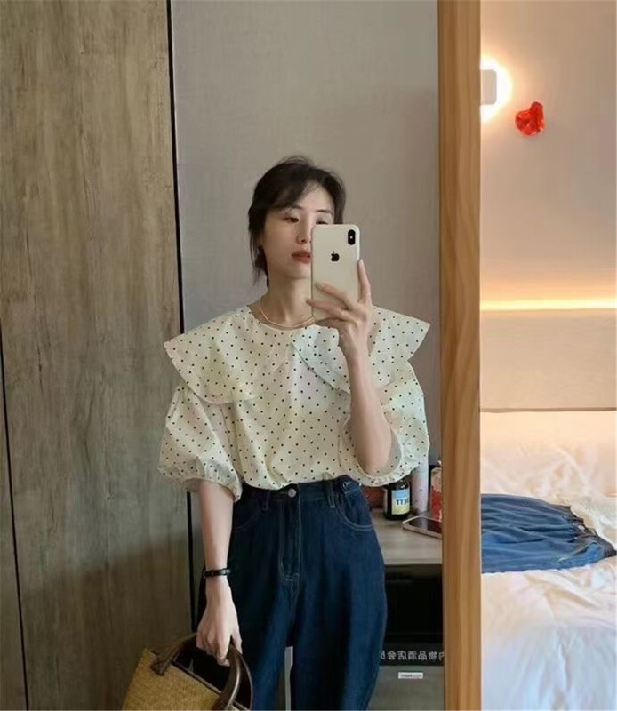 [m.zi studio] Korean crimping wave point T-shirt 5658# HBx