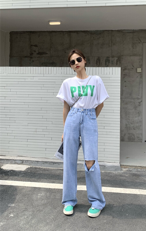 [Qiqi] Korean personalized perforated jeans 6152# cqw