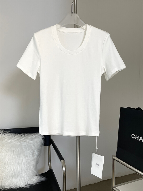 [lemon tree] net version elastic round neck short sleeve T-shirt 19006# XYY