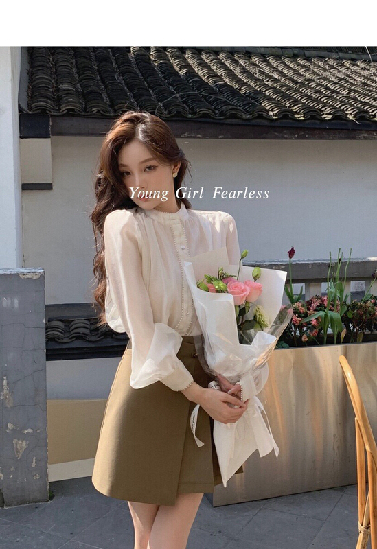 [x · h studio] temperament advanced sense shirt + pleated gentle wind age reducing skirt suit 792# ozq