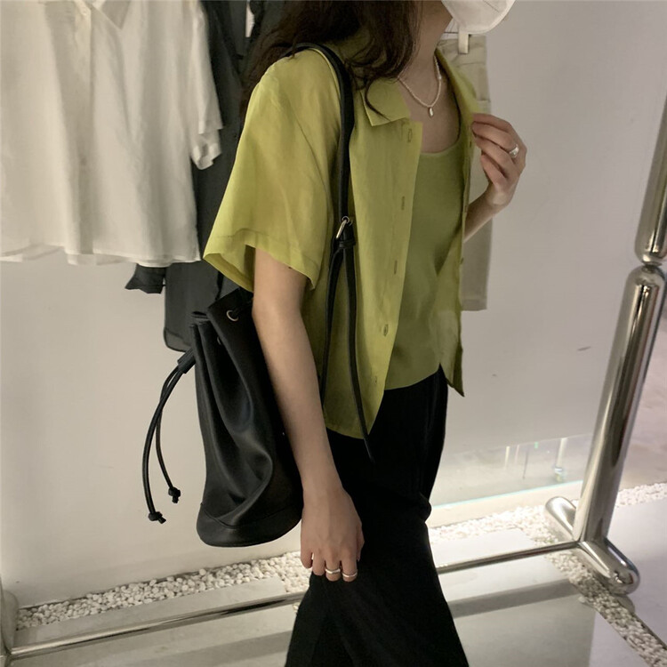 [ohhhh] Korean version versatile solid color short sleeve shirt 1528# CLS