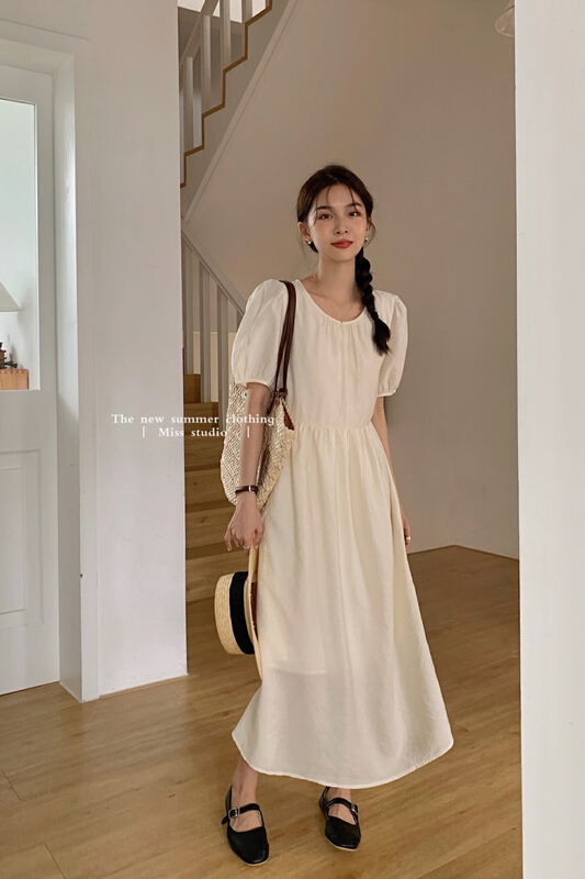 New in early summer! [miss miss miss home] Korean style gentle round neck simple solid color bandage dress f2209# ZSY