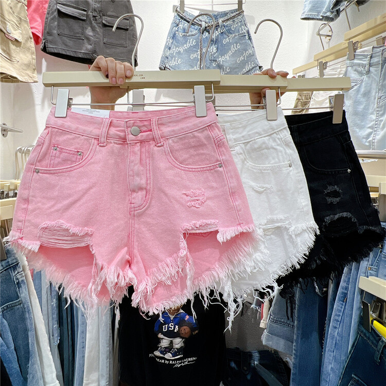 goods in stock! New in early summer! [Xiaoyan's family] high waisted, perforated and woolen denim shorts 6681# XYJ