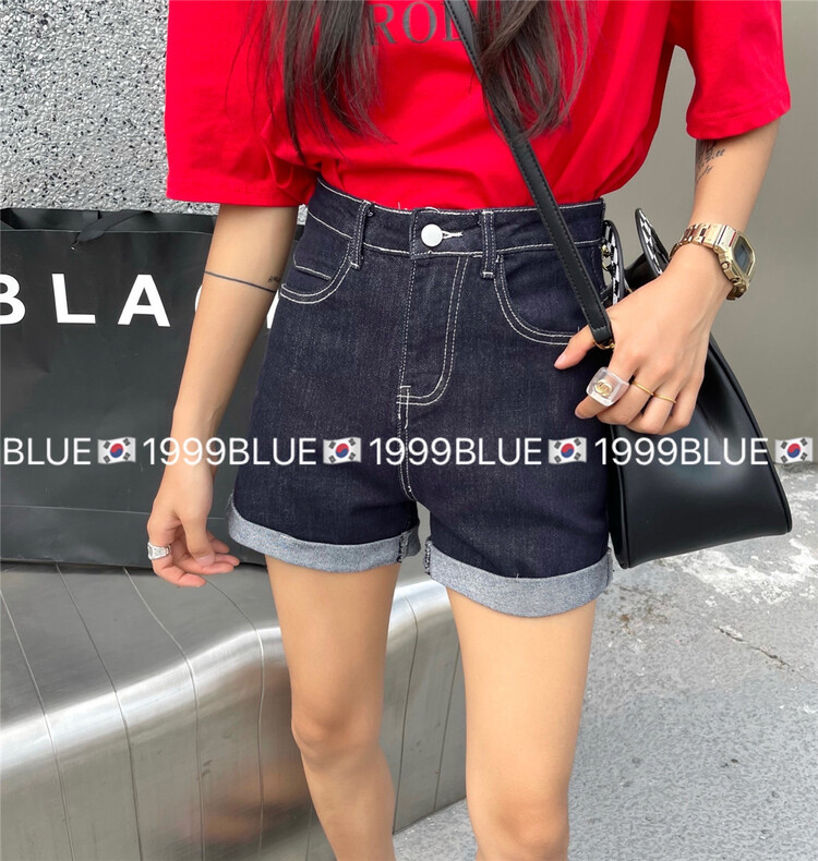 New in early summer! [blue] casual cuffed skinny denim shorts 1999# hjy