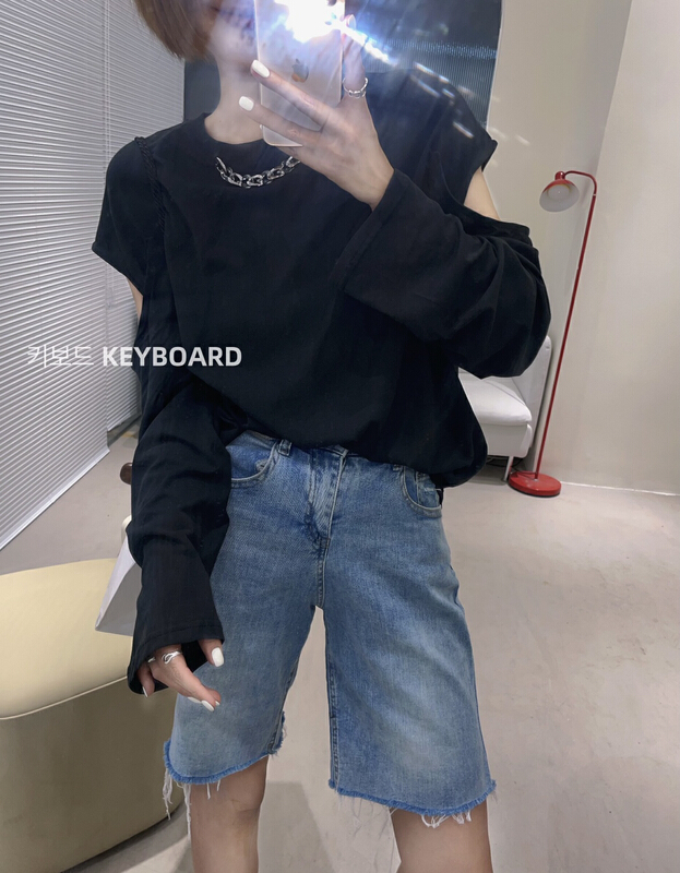 [keyboard] Korean simple solid color long sleeve T-shirt h-5551# LSL