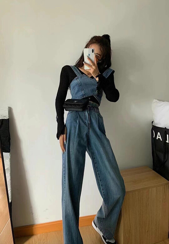 goods in stock! [K2 design] fashion suspender Strapless Vest + high waist slim jeans set tz11# WTT