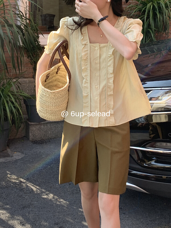 New in early summer! [6-up] Korean style square collar and breasted shirt 68201# XJ