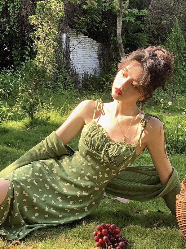 [savage] French Vintage Lace Up bow waist dress e8129# WPL
