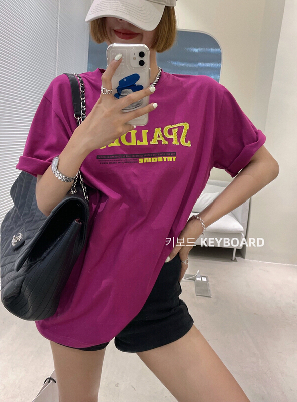 [keyboard] crew neck versatile embroidered lettered short sleeve T-shirt a-8921# LSL