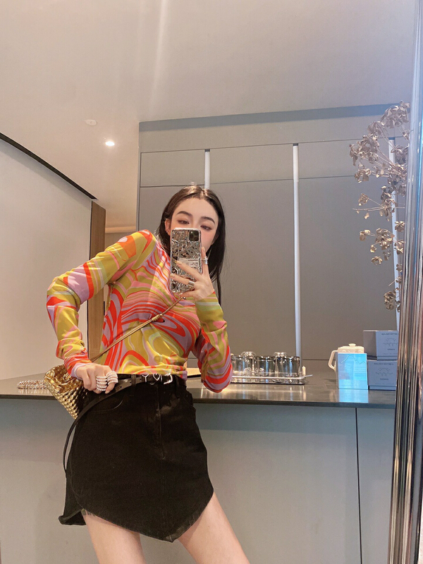 [Nancy] niche design color blocking printing shirt 6208# WPL