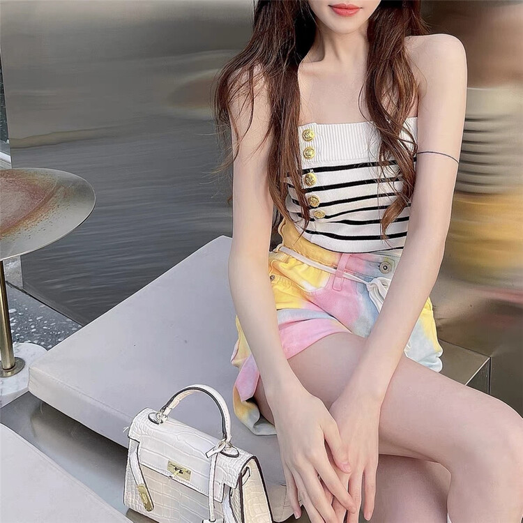 New in early summer! [Linna] pure desire small fragrance stripe bra vest / sling 82779# zxx