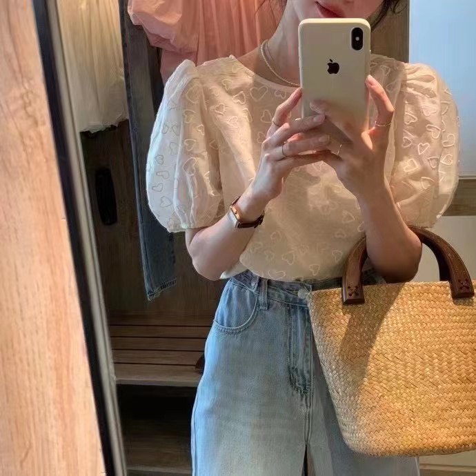[Naikan Nik] lady style love embroidery lace up blouse 9627# lwy