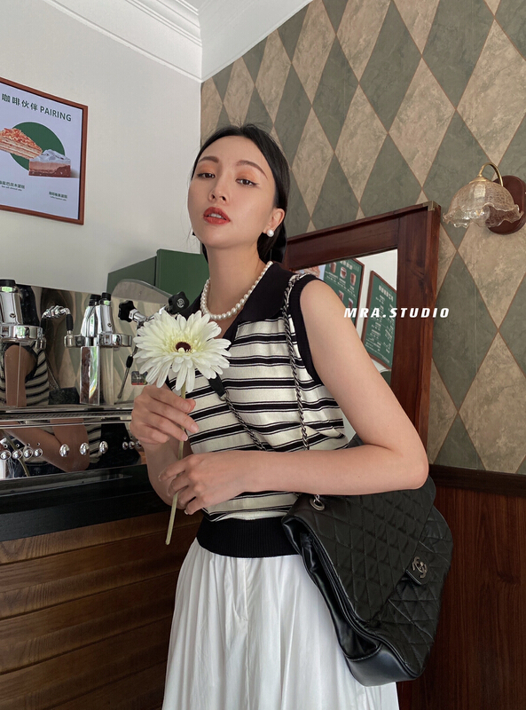 [MRA] Korean temperament stripe contrast vest m1855# zxl