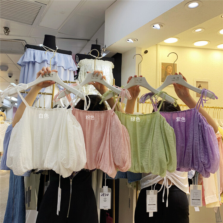 New in early summer! [yiguoyiguo] pure style personalized suspender short solid color blouse 28310# PCZ