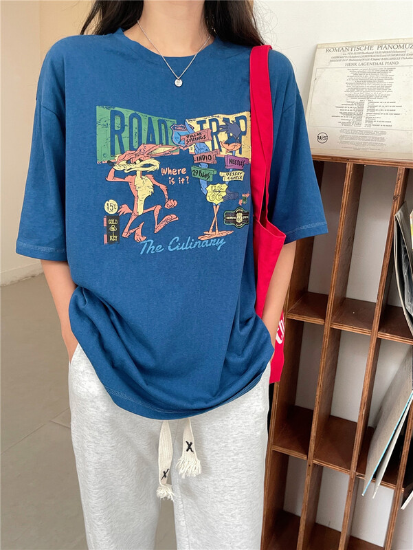 [Chennai] American retro round neck short sleeve T-shirt 121c144# zxx