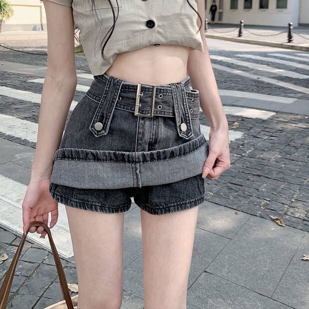 New in early summer! [Fanfan] fashion design slim denim skirt pants (with belt) (only skirt pants) 5598# JJ
