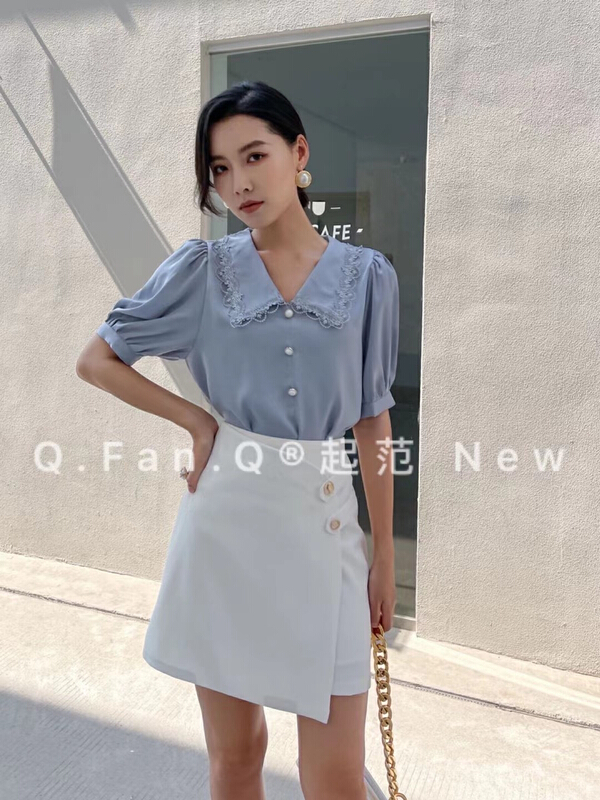 [style] acetic acid Satin craft lace doll neck simple shirt f7191# JJ
