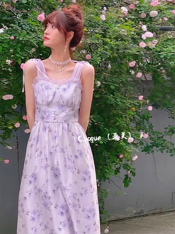 [c.vogue] French romantic and gentle temperament suspender floral dress 2889# PCZ