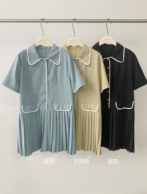 [new post] Korean color blocking design Pleated Dress 6638-a2# cqw