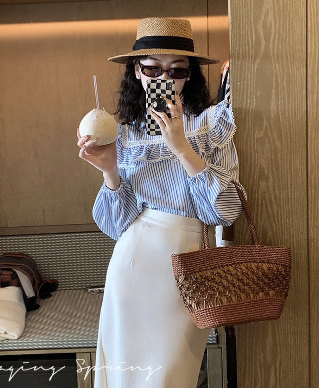 New year in early spring! [LML] Korean stand collar stripe shirt 5325# ozq