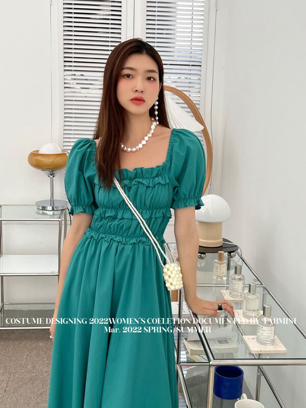 goods in stock! [tabmini] simple solid color bubble sleeve dress x19243# WPL