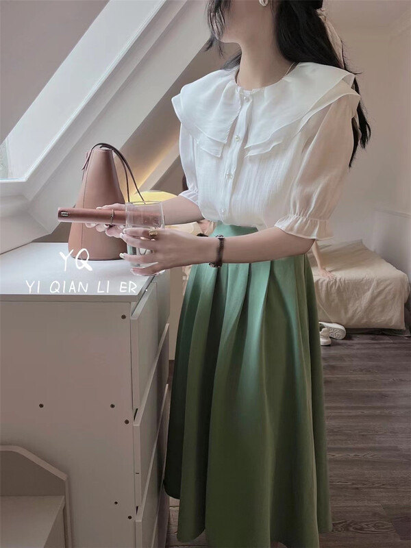 【YQ】淑女娃娃領單排扣小衫  8008#  WPL