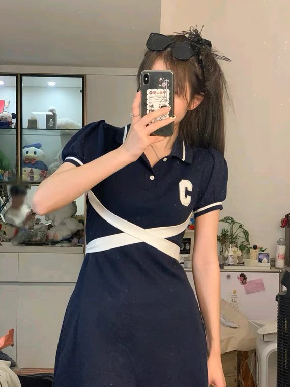 New in early summer! [L.L studio] Polo neck bow short sleeve dress 7512# PCZ